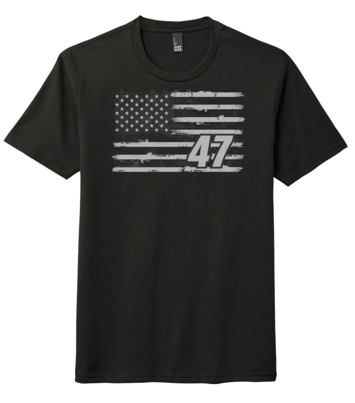 Black Shirt with Black and Gray Distressed Flag with 47