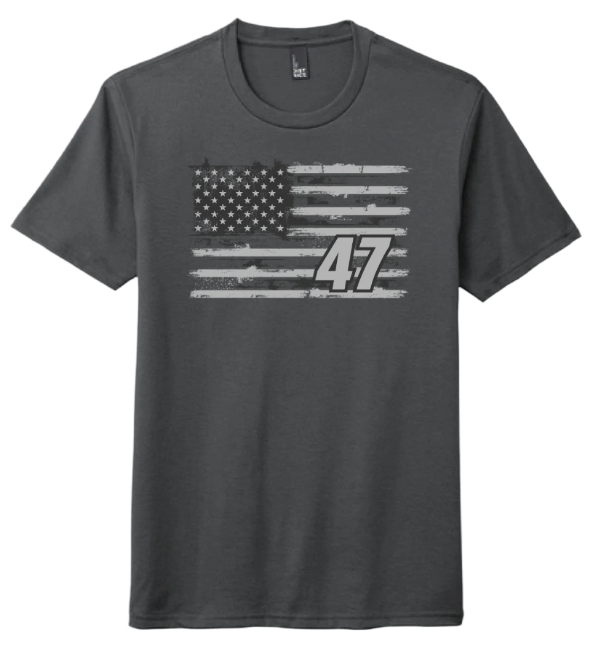 Gray Tshirt with Black and Gray Distressed Flag and 47