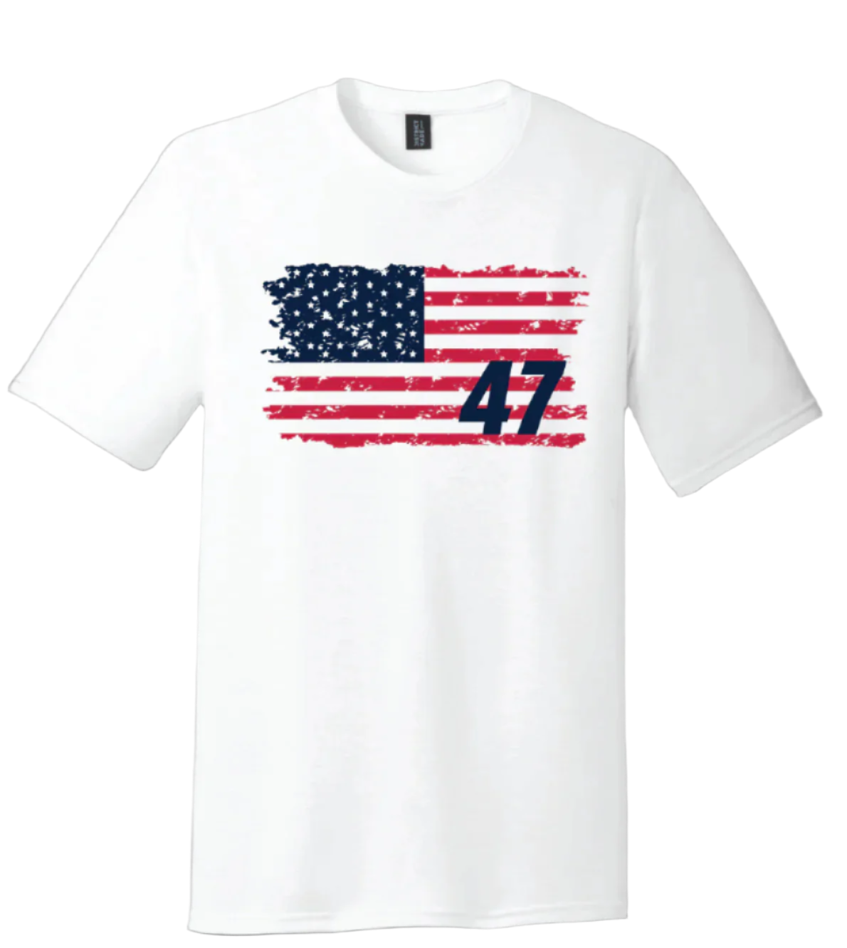White shirt with Red and Blue Distressed Flag and 47