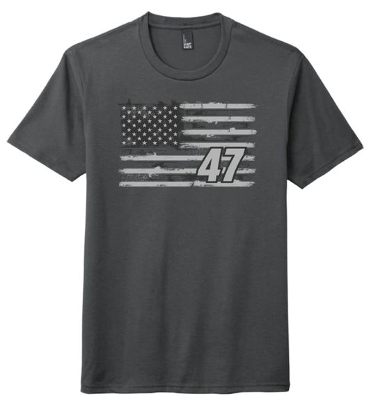 Gray Tshirt with Black and Gray Distressed Flag and 47